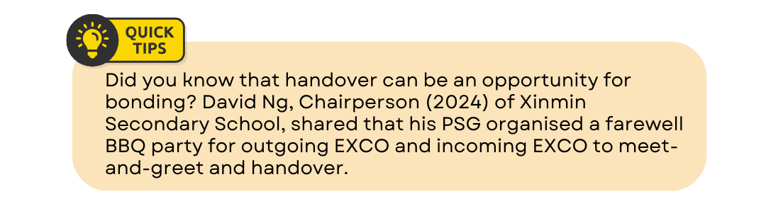 Tip from David that handover can be a bonding opportunity